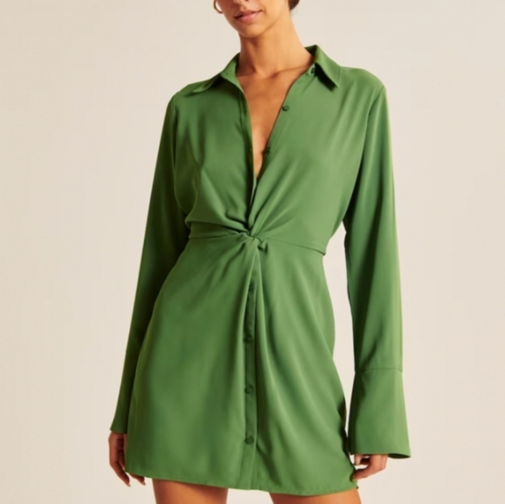 Abercrombie and Fitch Green Knot Detail Shirt Mini Dress SZ XS